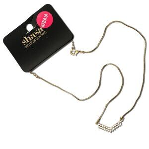 Shasa Gold Rhinestone V-Shaped Pendant Necklace Box Metal Chain